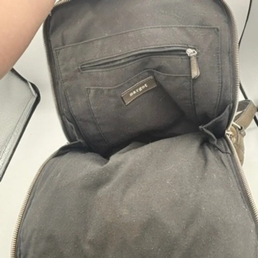Margot Backpack Olive Green Leather School Zip Pocket Travel Fits 13